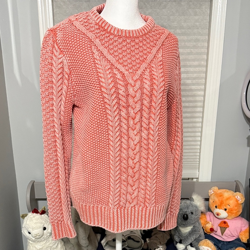 Two L.L. Bean Women's Coral Cable Knit Sweater’s